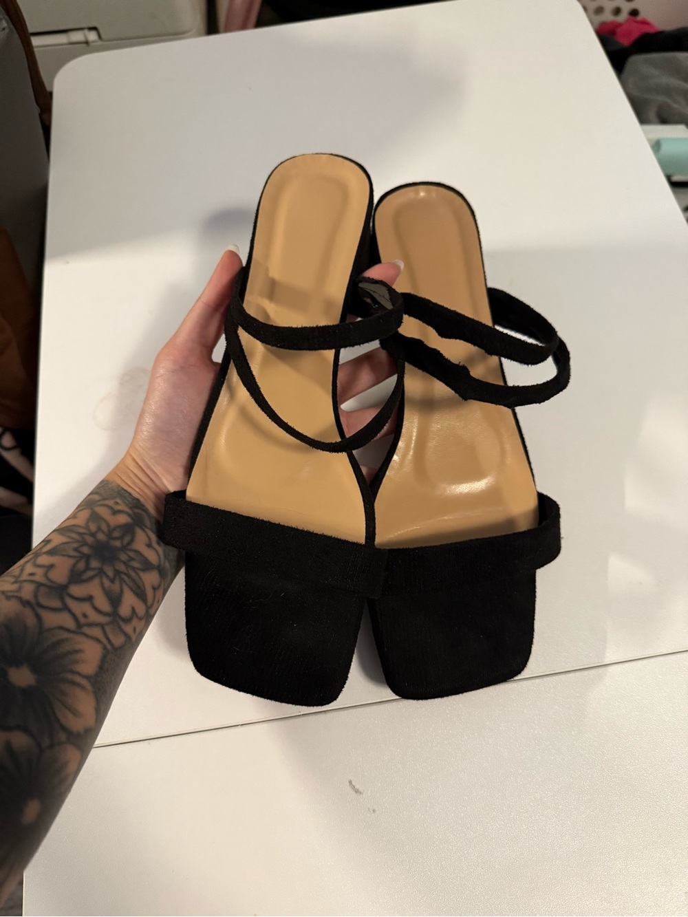 SHEIN Black Strappy Square-Toe Mules